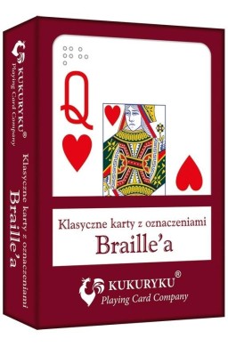 Karty do gry czerwone ze znakami Braille'a