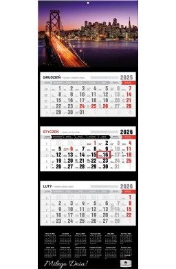 Kalendarz 2026 trójdzielny premium san francisco