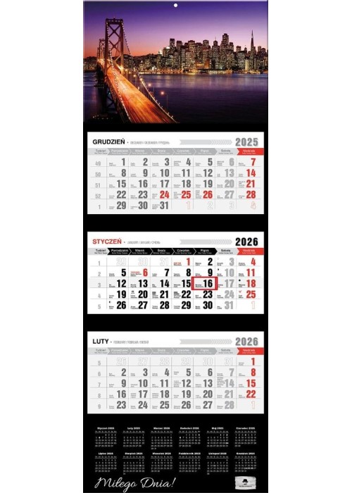 Kalendarz 2026 trójdzielny premium san francisco