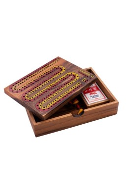 Cribbage w drewnianym pudełku z kartami