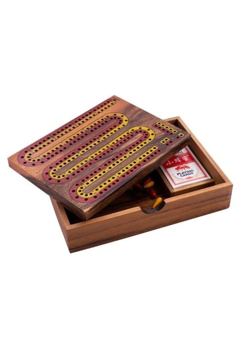 Cribbage w drewnianym pudełku z kartami