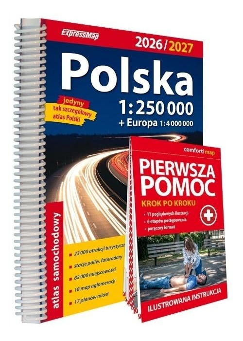 Atlas samochodowy Polska 1:250000 + Pierwsza pomoc