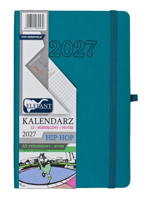 Kalendarz Hip hop 2027 A5 tygodniowy szmaragdowy