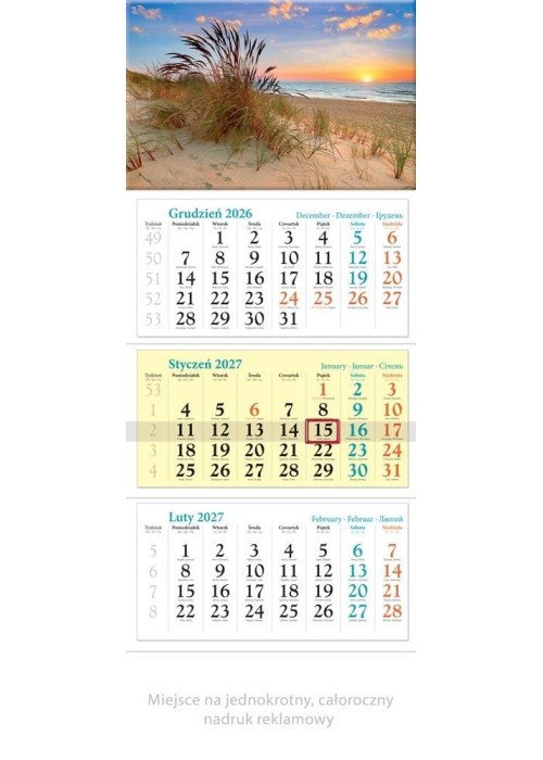 Kalendarz 2027 trójdzielny Plaża