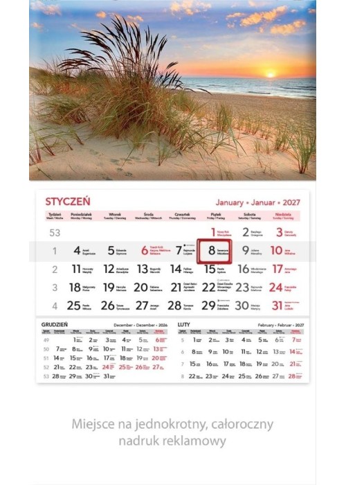 Kalendarz 2027 rodzinny Plaża