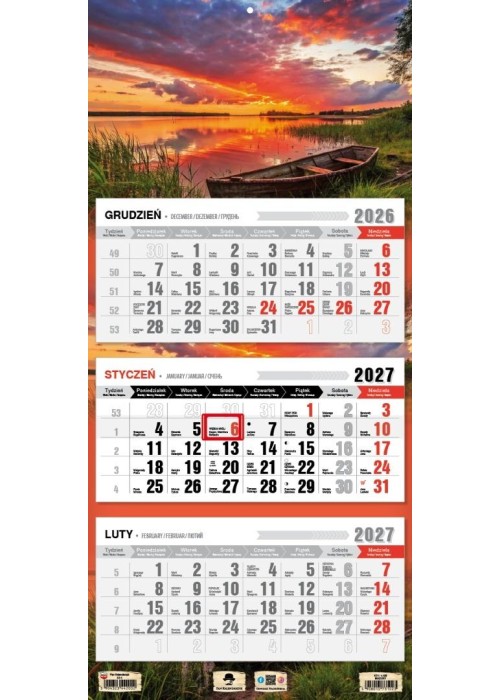 Kalendarz 2027 trójdzielny Mazury
