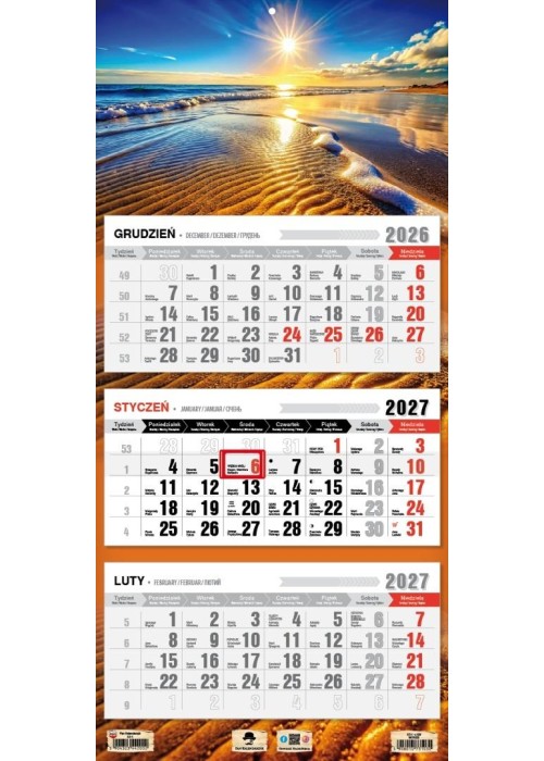 Kalendarz 2027 trójdzielny Morze