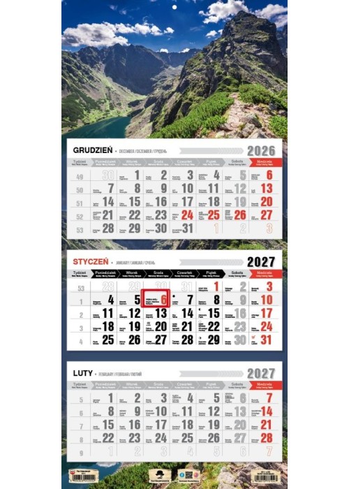 Kalendarz 2027 trójdzielny Tatry Kościelec