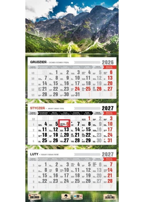 Kalendarz 2027 trójdzielny Tatry że hej
