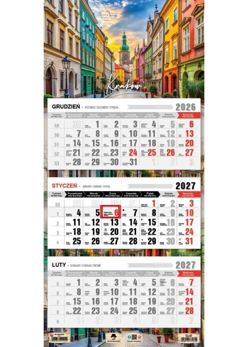 Kalendarz 2027 trójdzielny Kraków
