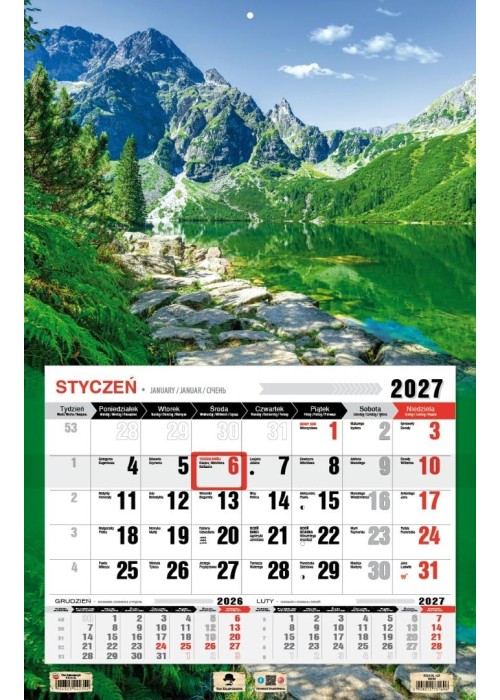 Kalendarz 2027 jednodzielny 3XL Tatry