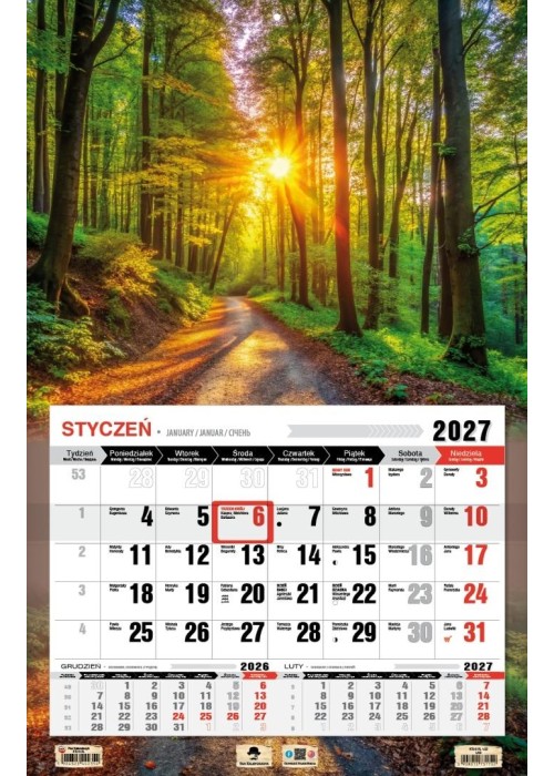 Kalendarz 2027 jednodzielny 3XL las