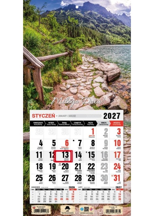 Kalendarz 2027 jednodzielny mini z magne. Tatry