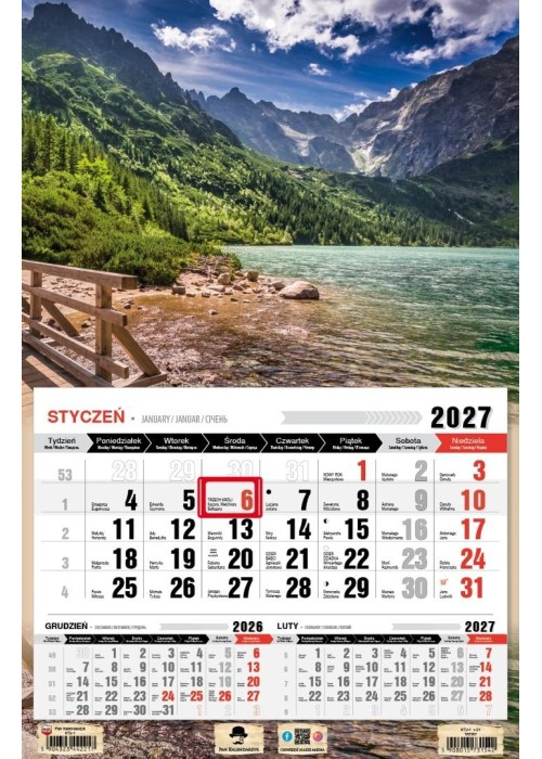 Kalendarz 2027 jednodzielny Tatry