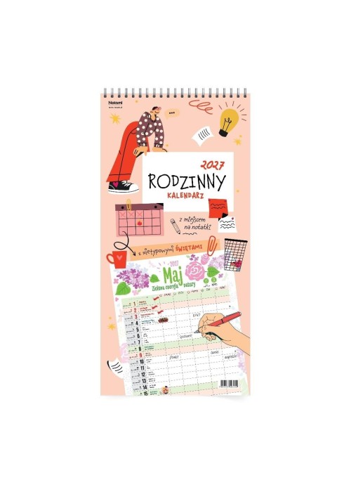 Kalendarz 2027 ścienny planer rodzinny różowy