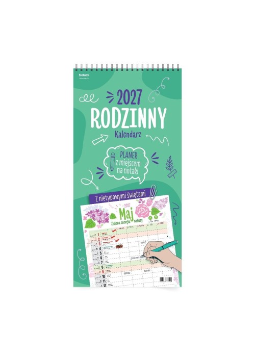 Kalendarz 2027 ścienny planer rodzinny zielony