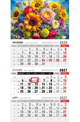 Kalendarz 2027 trójdzielny ekonomiczny bukiety