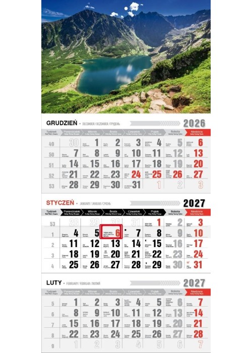 Kalendarz 2027 trójdzielny ekonomiczny Tatry