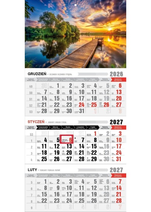 Kalendarz 2027 trójdzielny ekonomiczny Mazury