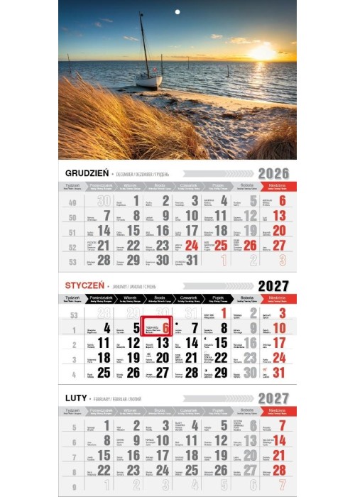 Kalendarz 2027 trójdzielny ekonomiczny Morze