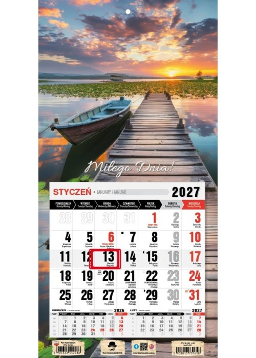Kalendarz 2027 jednodzielny mini z magne. Mazury