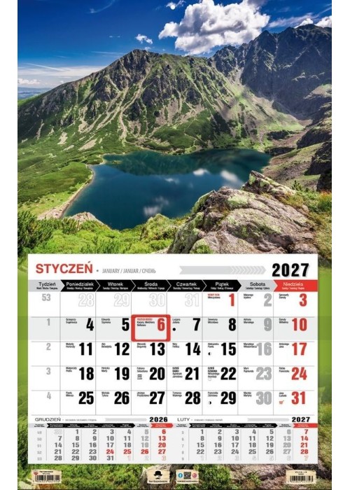 Kalendarz 2027 Trójdzielny Jednodzielny 3XL Tatry