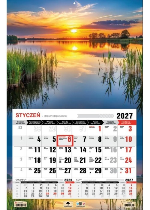 Kalendarz 2027 Trójdzielny Jednodzielny 3XL Mazury