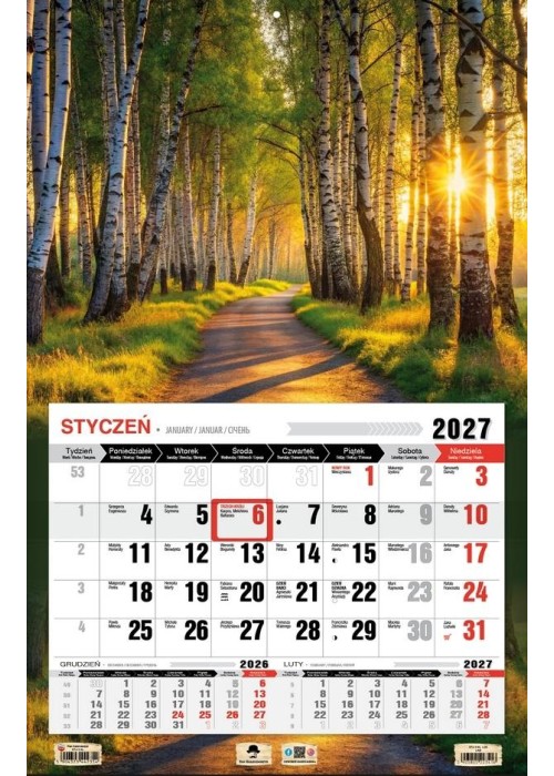 Kalendarz 2027 Trójdzielny Jednodzielny 3XL Las