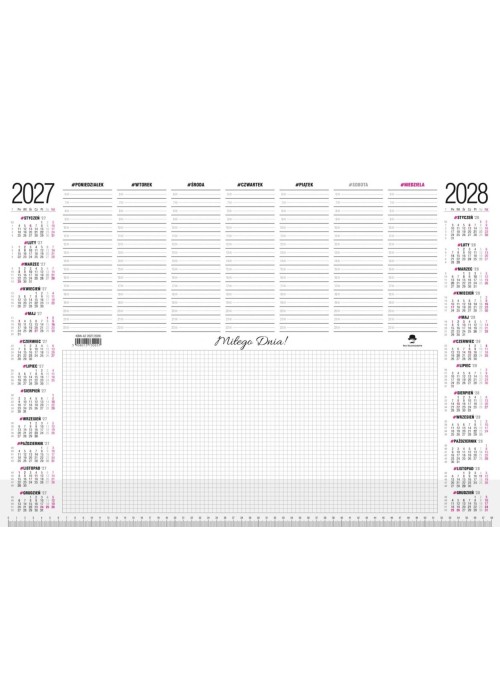 Kalendarz 2027/2028 A2 biurkowy biuwar z listwą