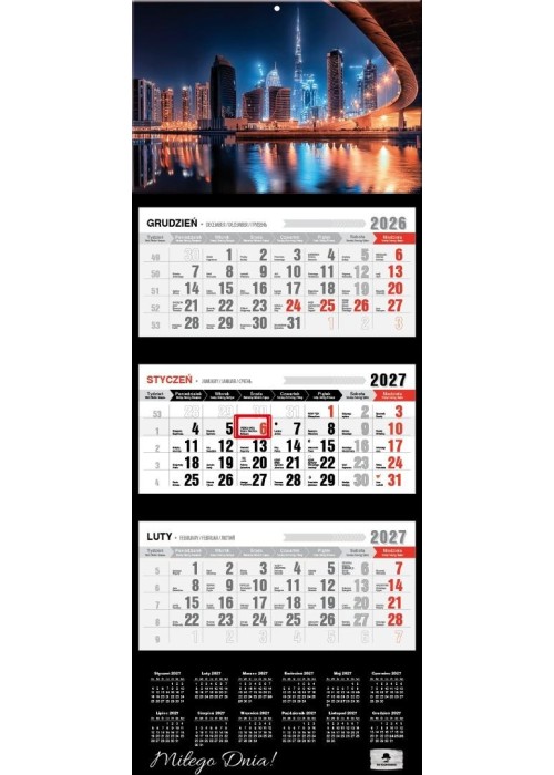 Kalendarz 2027 trójdzielny premium city