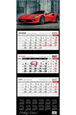 Kalendarz 2027 trójdzielny premium super car