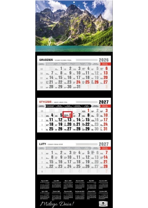 Kalendarz 2027 trójdzielny premium Morskie Oko