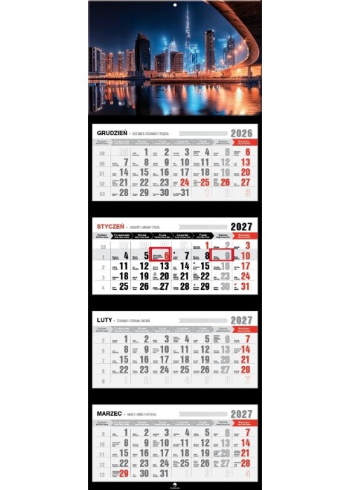 Kalendarz 2027 czterodzielny premium city Dubaj