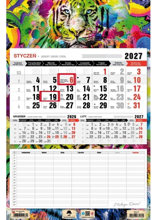 Kalendarz 2027 jednodzielny z planem zajęć grafiti