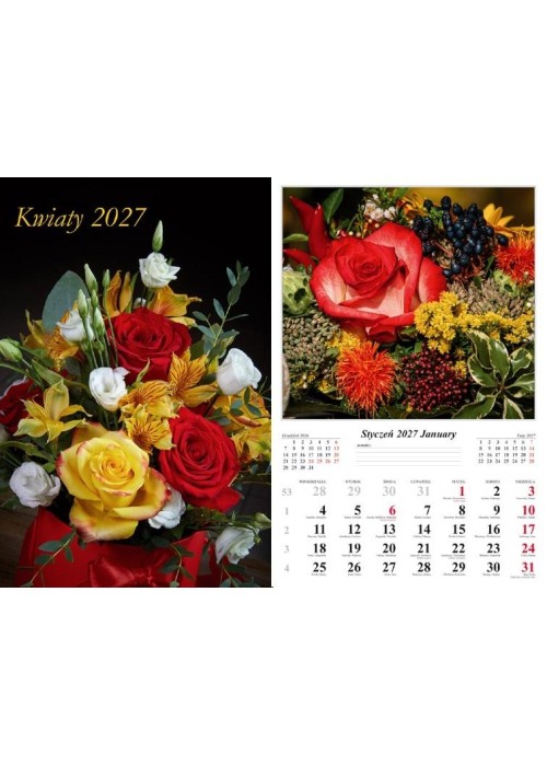 Kalendarz 2027 ścienny Kwiaty