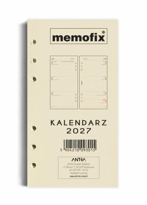 Wkład kalendarzowy 2027 Memofix B6 ST/TDW
