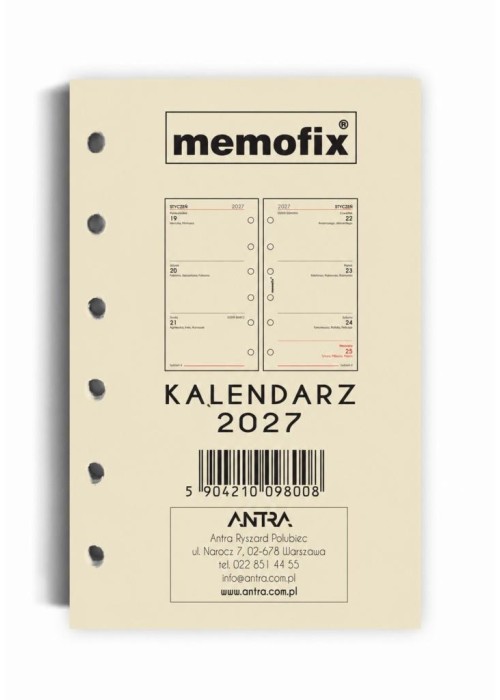 Wkład kalendarzowy 2027 Memofix A6 SK/TDW