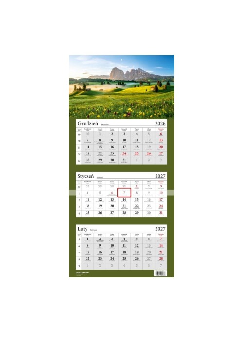 Kalendarz 2027 trójdzielny Dolomity