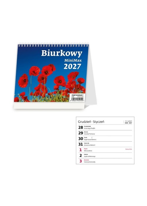 Kalendarz 2027 biurkowy tygodniowy mini max