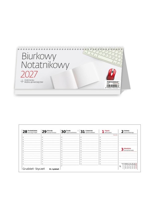 Kalendarz 2027 biurkowy tygodniowy notatnikowy