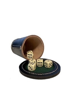 Kubek pokerowy z pokrywką - czarna skóra + kostki