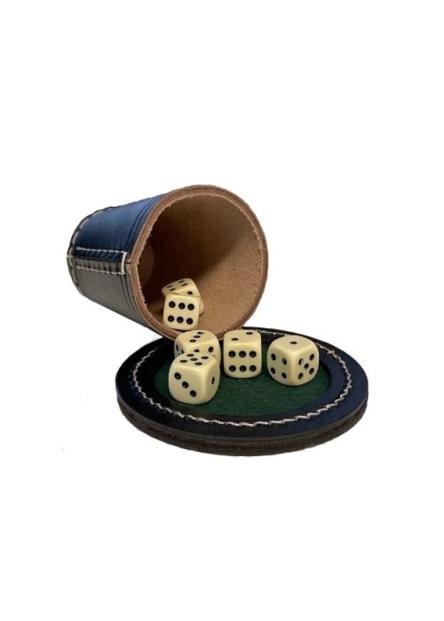 Kubek pokerowy z pokrywką - czarna skóra + kostki