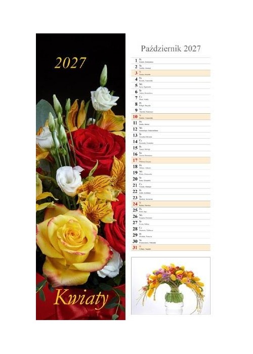 Kalendarz 2027 ścienny pasek Kwiaty