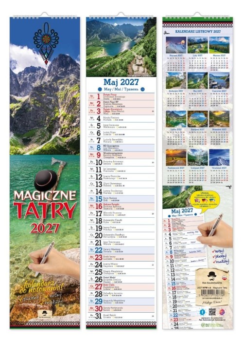 Kalendarz 2027 paskowy wąski magiczne Tatry