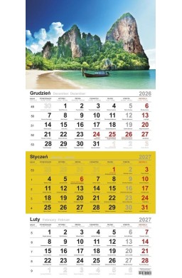 Kalendarz 2027 trójdzielny Plaża