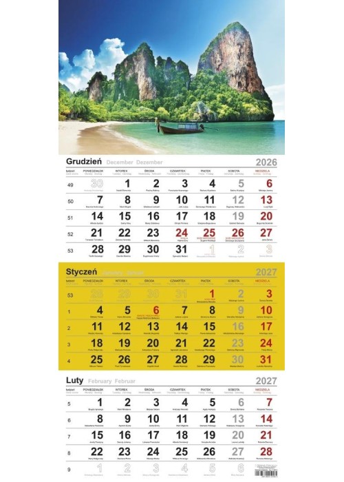 Kalendarz 2027 trójdzielny Plaża