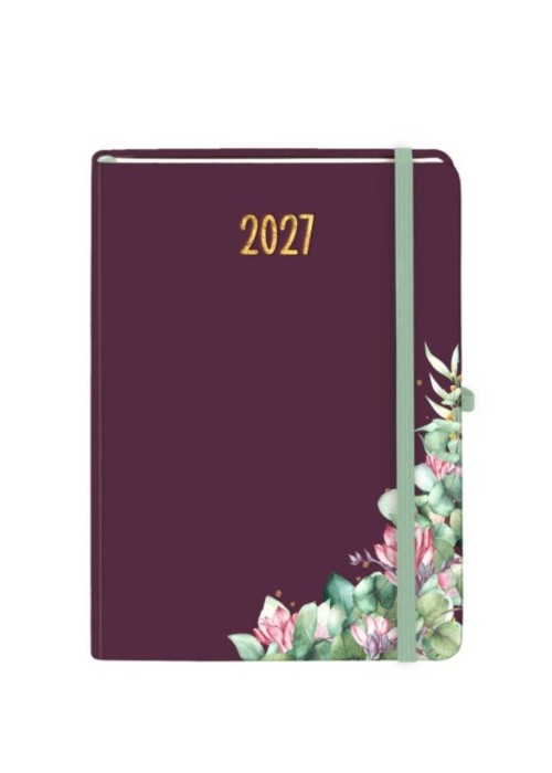 Kalendarz 2027 Botanical A4 tygodniowy bordowy