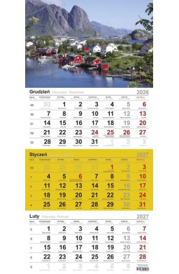 Kalendarz 2027 trójdzielny Czerwone domki