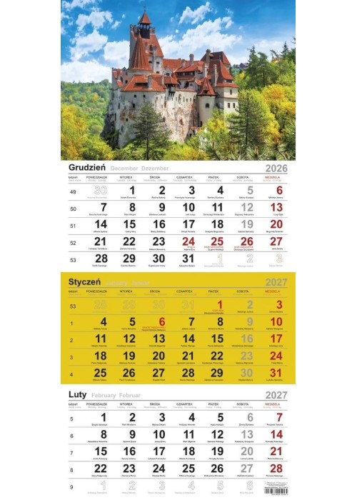 Kalendarz 2027 trójdzielny Zamek
