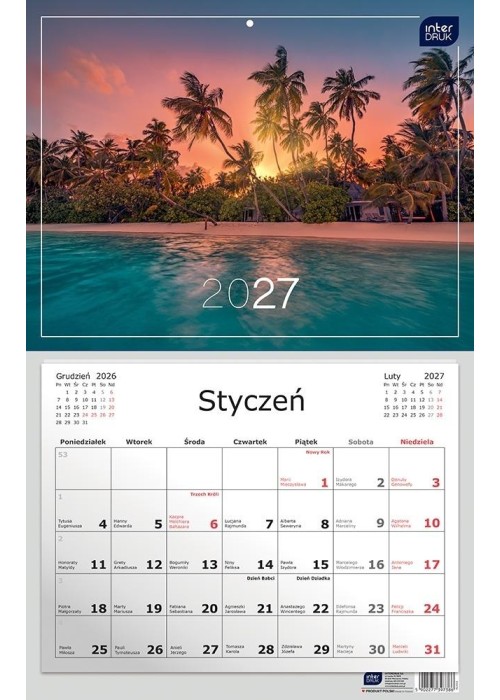 Kalendarz 2027 jednodzielny 32x50cm Widoki
